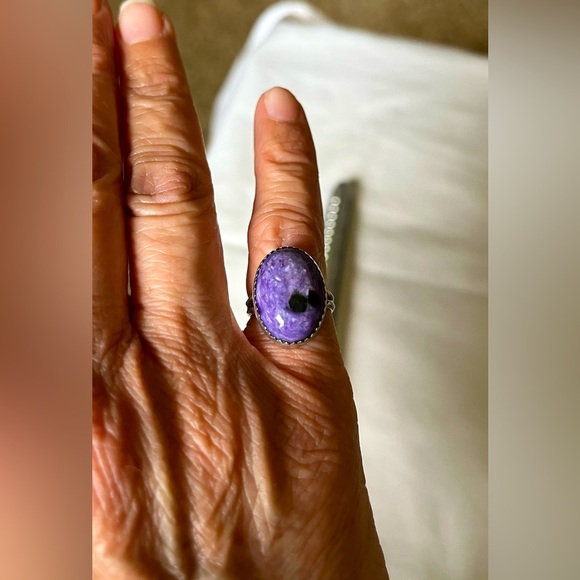 Navajo Charoite and Sterling Artist Marked  PP Ring Sz 5.5 EUC - Picture 1 of 11